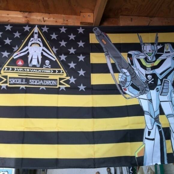 Robotech Macross 5ft Veritech Flag Rick Skull Squadron - Picture 2 of 3